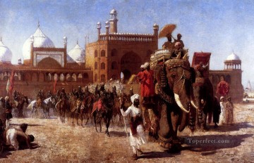 Artworks in 150 Subjects Painting - The Return Of The Imperial Court From The Great Mosque At Delhi Arabian Edwin Lord Weeks